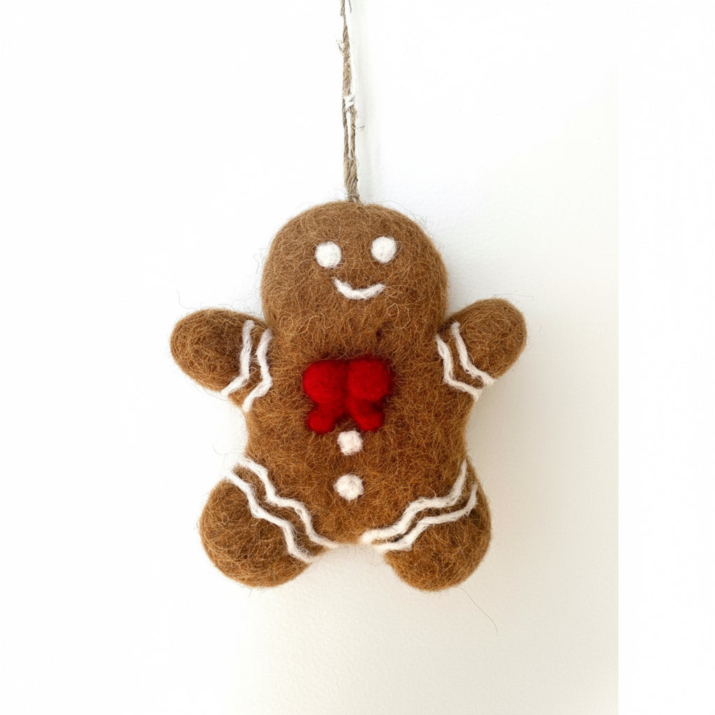 Gingerbread Red Bow Xmas Decoration - Urban Naturals
