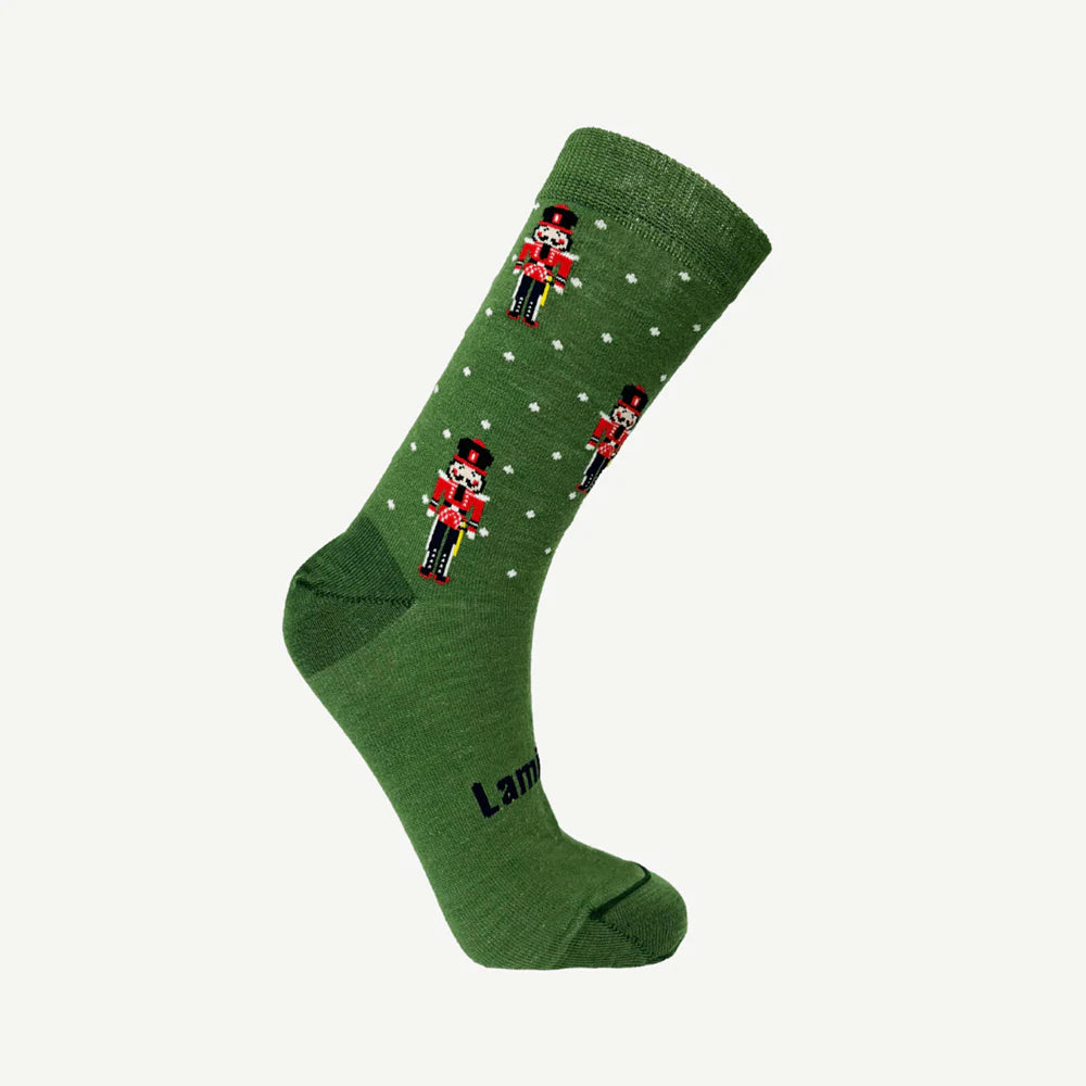 Lamington Merino Womens Xmas Socks - Green Nutcracker