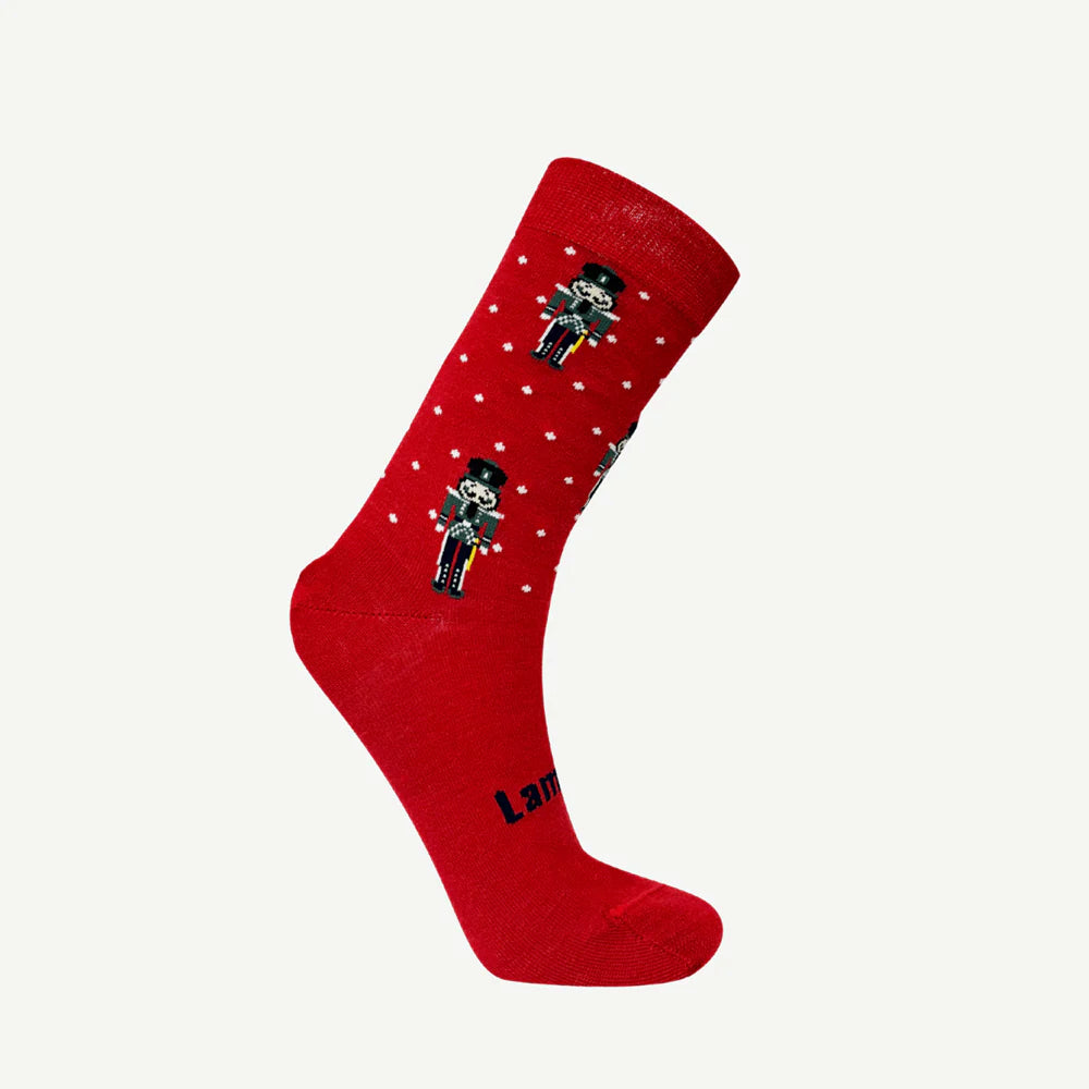 Lamington Merino Womens Xmas Socks - Red Nutcracker