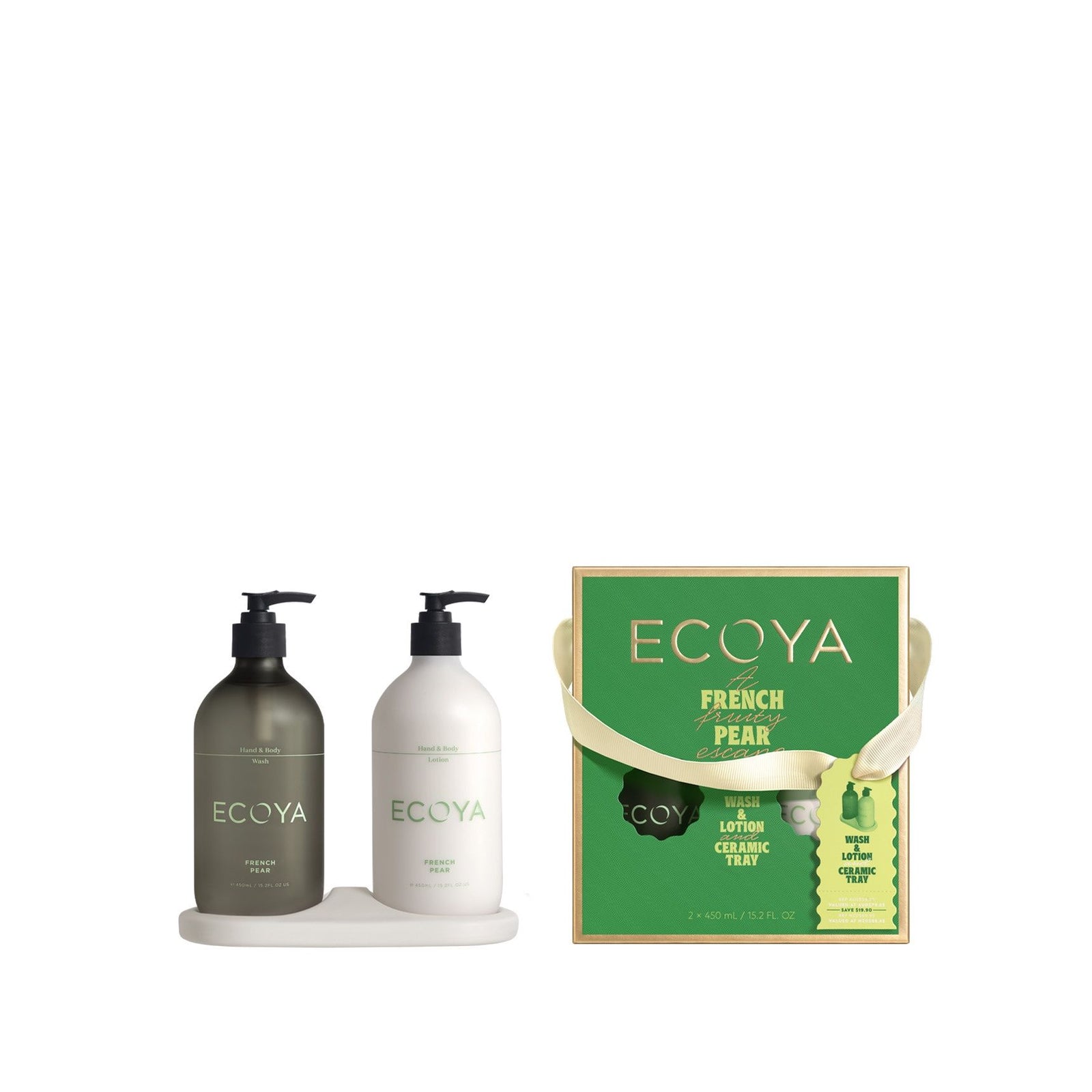 Ecoya Holiday Collection Wash & Lotion With Ceramic Tray Gift Set - French Pear - Urban Naturals