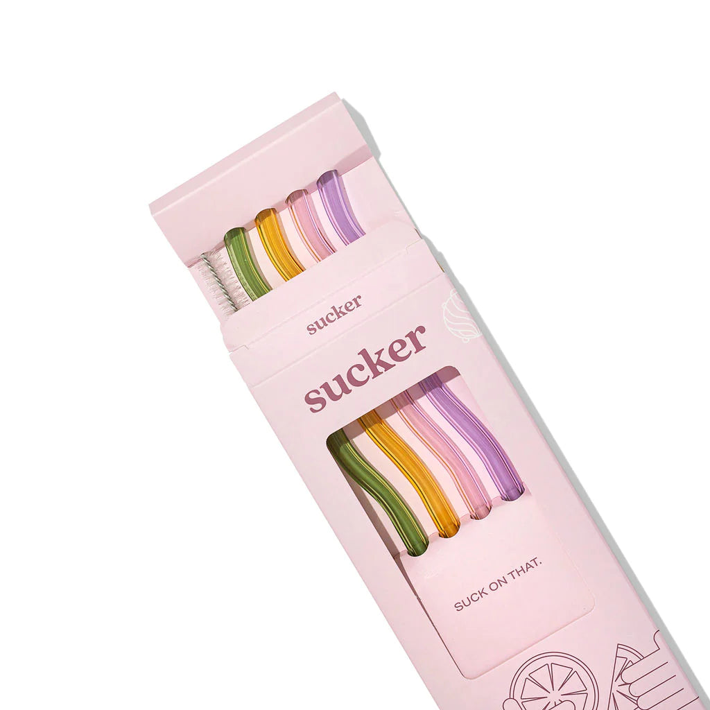 Sucker Glass Straws - Multi Colour Wavy - Urban Naturals