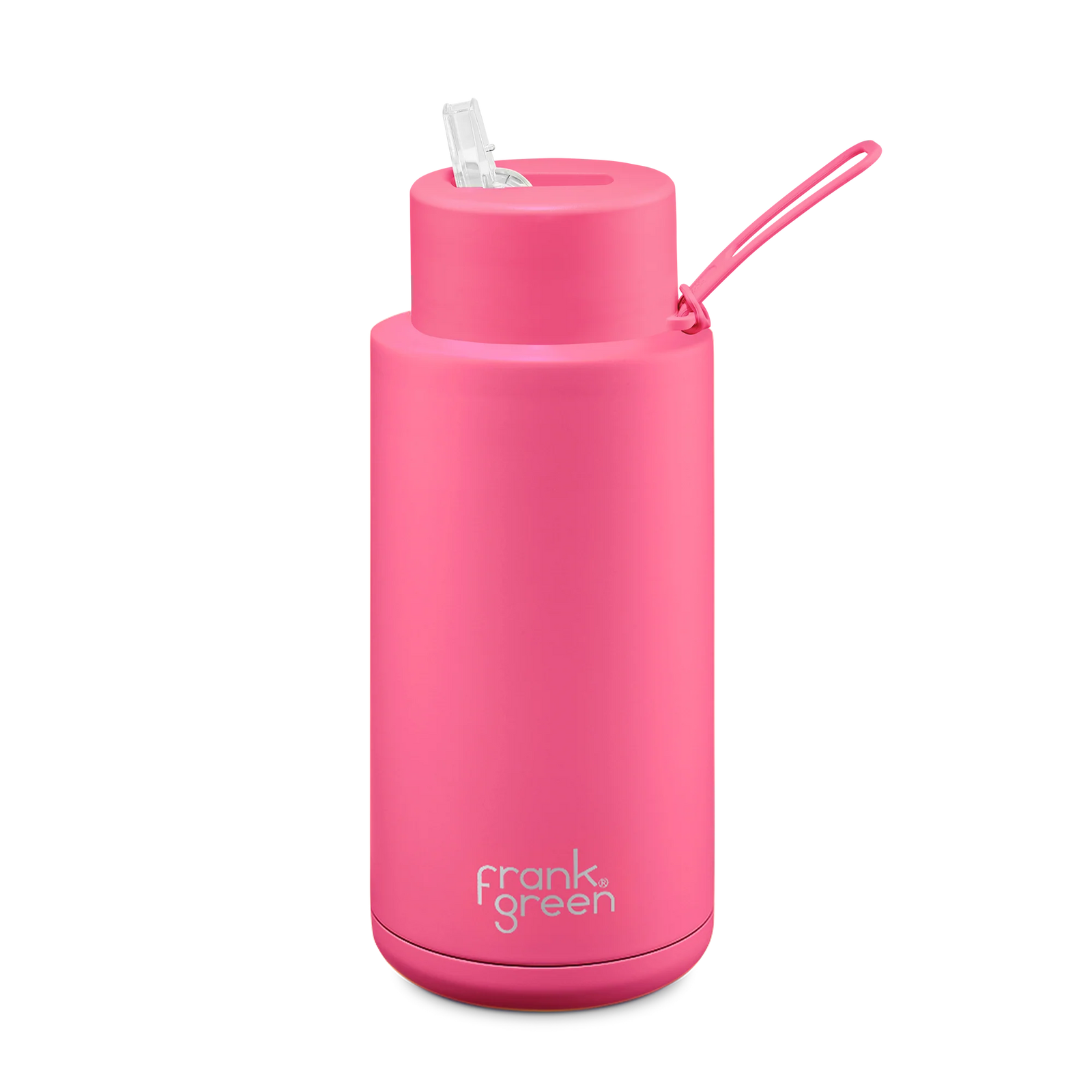 Frank Green 34OZ (1L) Ceramic Reusable Bottle w Straw Lid - Neon Pink - Urban Naturals