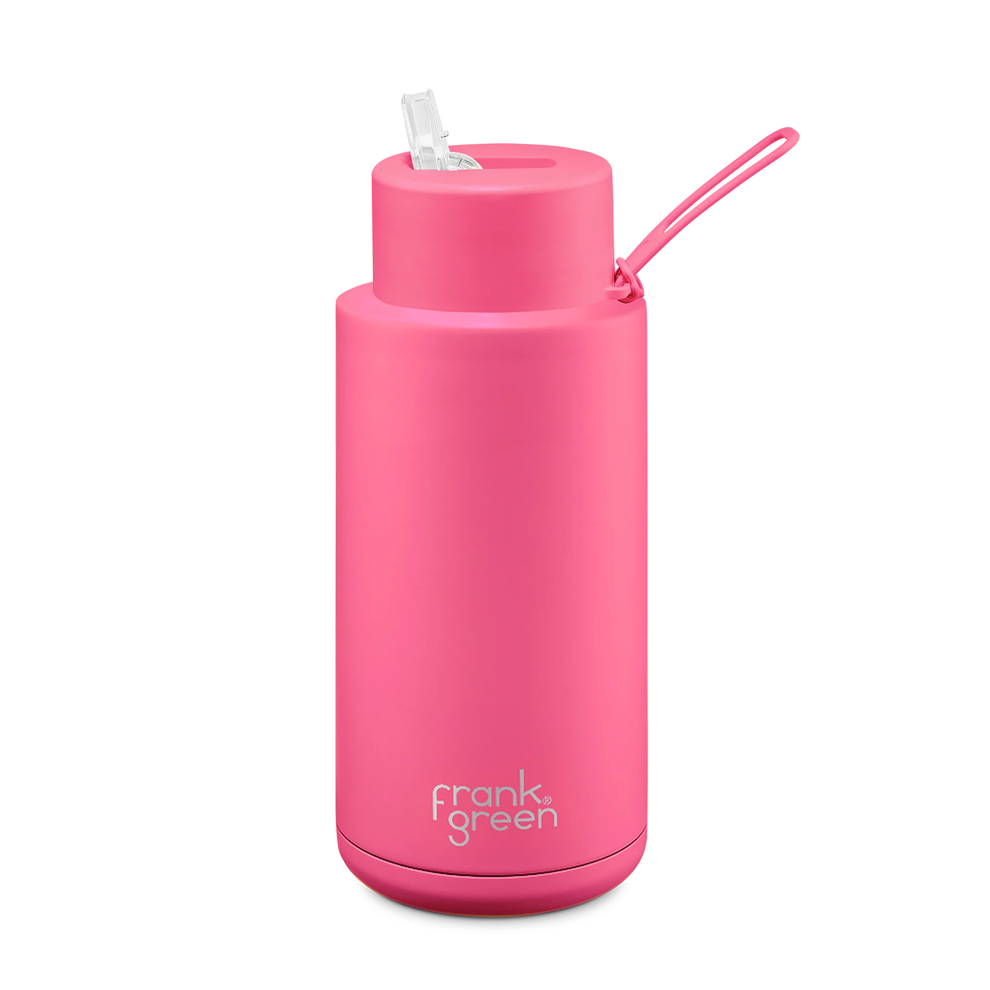 Frank Green 34OZ (1L) Ceramic Reusable Bottle w Straw Lid - Neon Pink - Urban Naturals