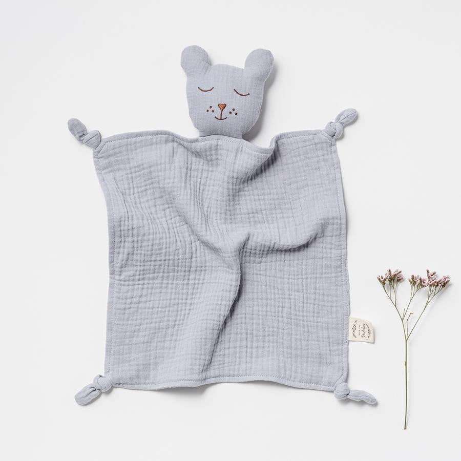Over The Dandelions Organic Muslin Sleepy Bear Lovey - Frost - Urban Naturals