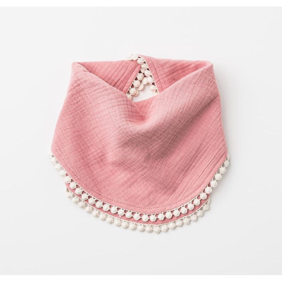 Over The Dandelions Muslin Bib With Pompom Trim - Shell Pink - Urban Naturals