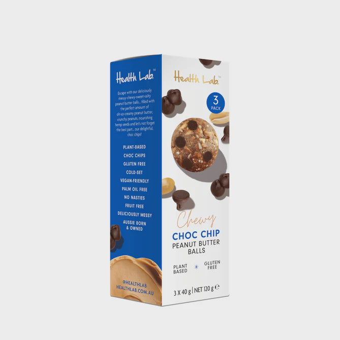Health Lab Chewy Choc Chip PB Ball - 3 pack - Urban Naturals