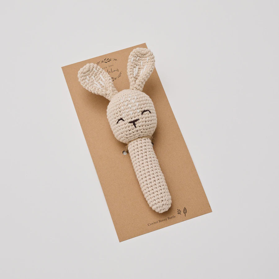 Over The Dandelions Crochet Bunny Rattle - Sand - Urban Naturals