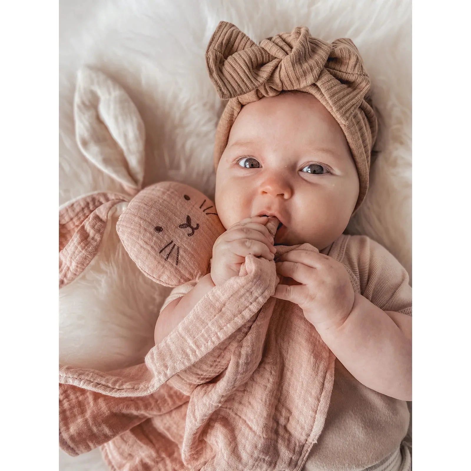 Over The Dandelions Organic Muslin Bunny Lovey - Blush With Milk Ears - Urban Naturals