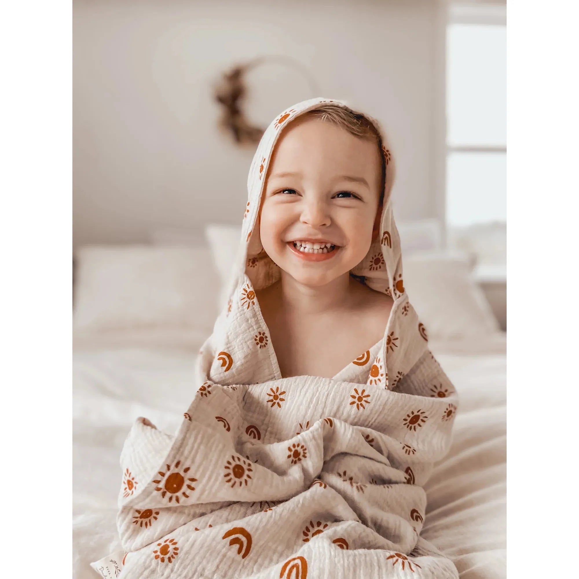 Over The Dandelions Hooded Towel With Tassel - Sunny Print - Urban Naturals