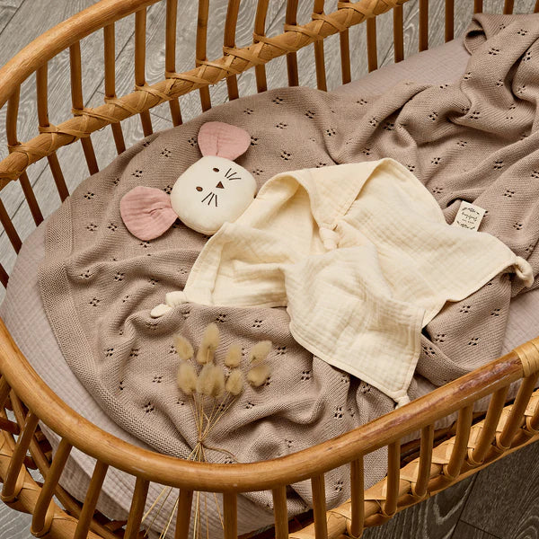 Over The Dandelions Organic Muslin Mouse Lovey - Milk With Blush Ears - Urban Naturals