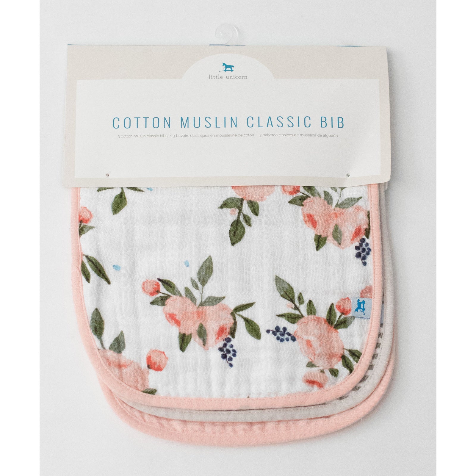 Little Unicorn Cotton Muslin Classic Bib 3pk - Watercolour Roses - Urban Naturals
