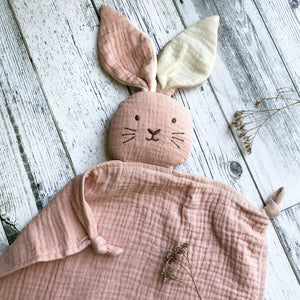 Over The Dandelions Organic Muslin Bunny Lovey - Blush With Milk Ears - Urban Naturals