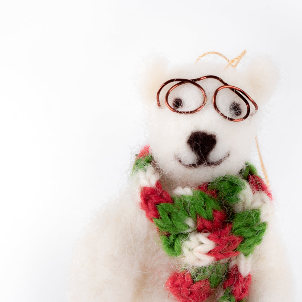 Polar Bear With Glasses Christmas Decoration - Urban Naturals