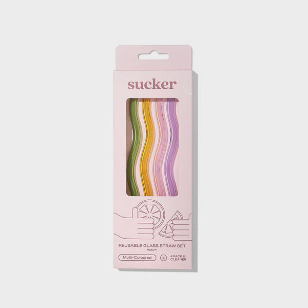 Sucker Glass Straws - Multi Colour Wavy - Urban Naturals