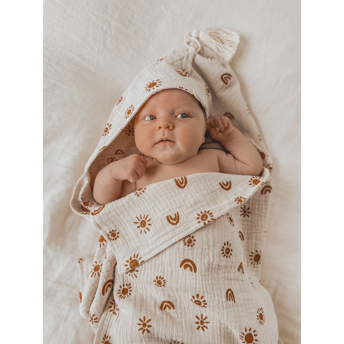 Over The Dandelions Hooded Towel With Tassel - Sunny Print - Urban Naturals