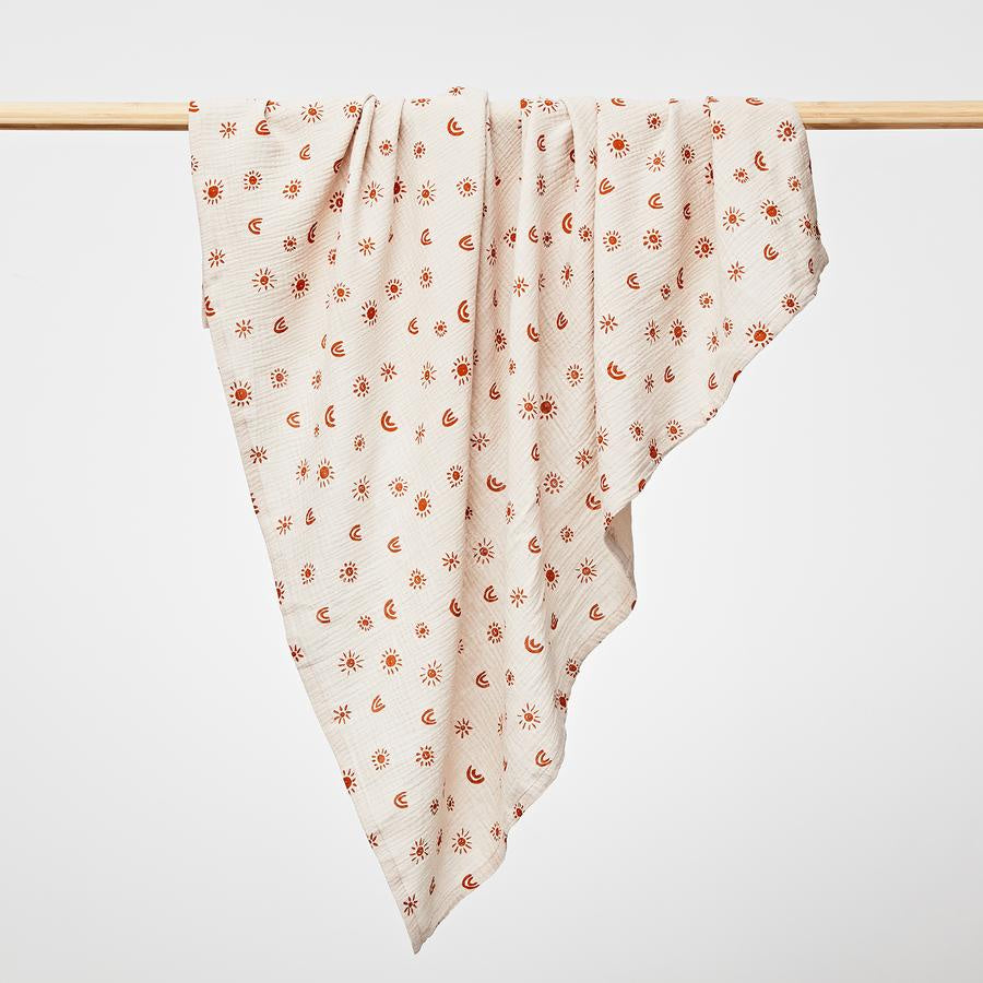 Organic Muslin Swaddle - Sunny Print Sand/Amber - Urban Naturals